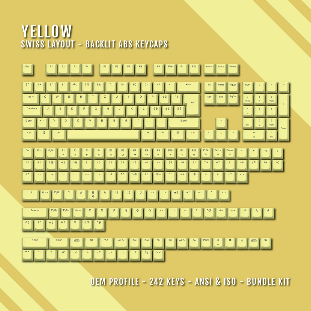 Yellow Backlit Swiss Keycaps - ISO-CH - Windows & Mac - kromekeycaps