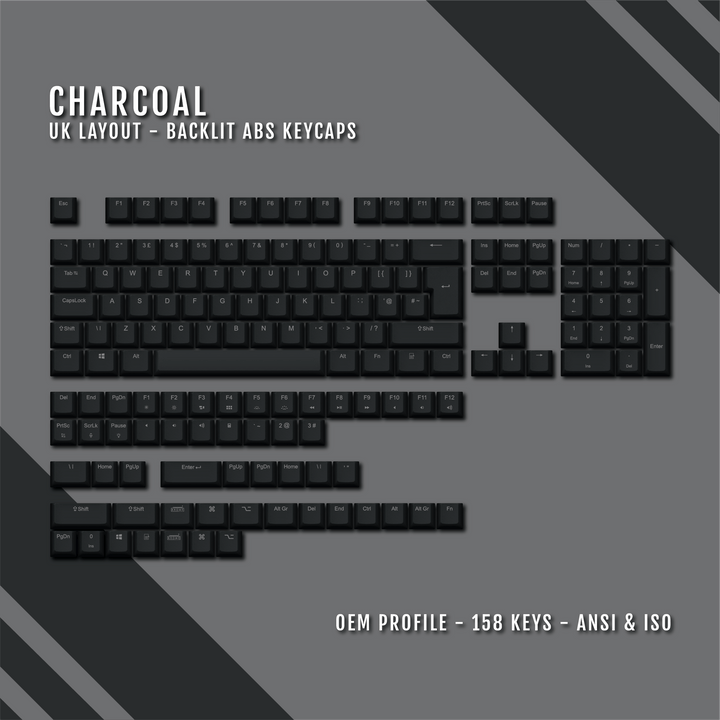 Charcoal Backlit UK Keycaps - ISO/ANSI - Windows & Mac - kromekeycaps