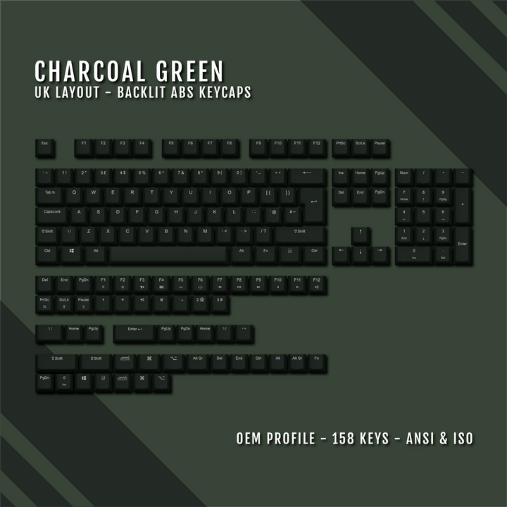 Charcoal Green UK & US Windows/Mac Backlit ABS Keycaps Krome Keycaps LTD mac & multimedia, Single Colour, UK