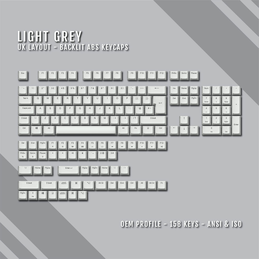 Light Grey Backlit UK Keycaps - ISO/ANSI - Windows & Mac - kromekeycaps