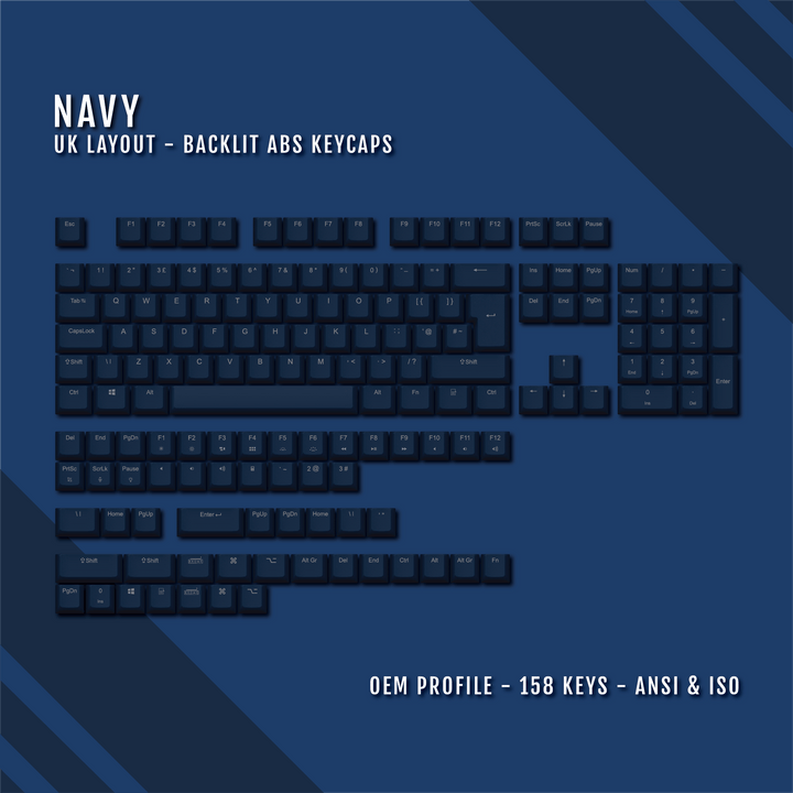 Navy Backlit UK Keycaps - ISO/ANSI - Windows & Mac - kromekeycaps