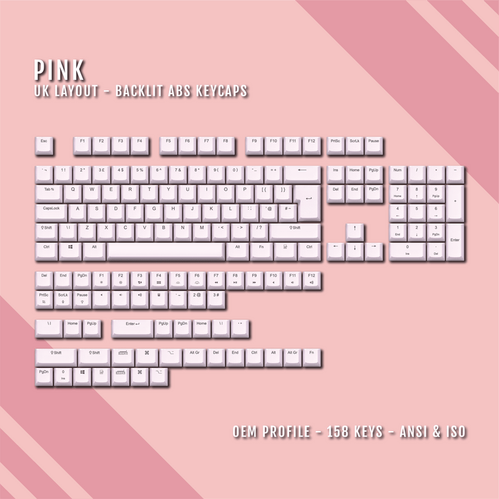 Light Pink Backlit UK Keycaps - ISO/ANSI - Windows & Mac - kromekeycaps