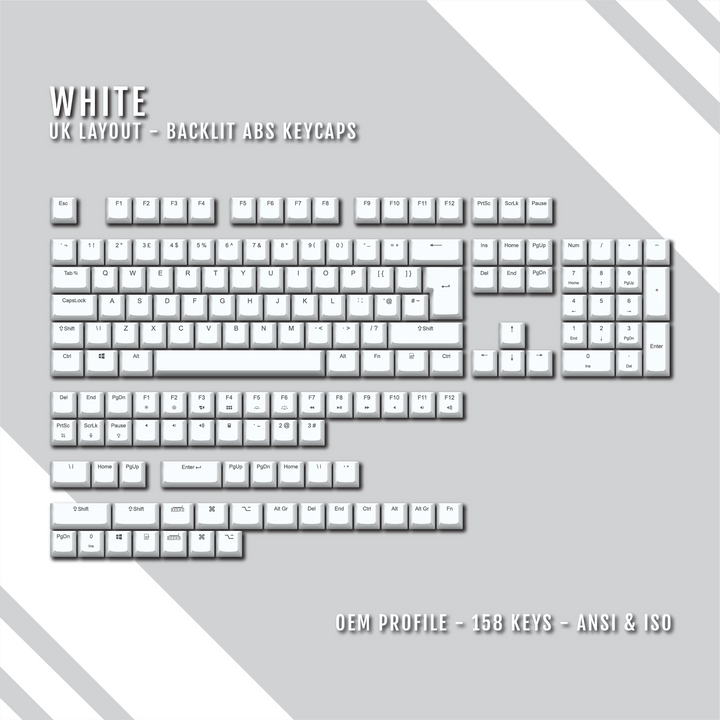 White Backlit UK Keycaps - ISO/ANSI - Windows & Mac - kromekeycaps