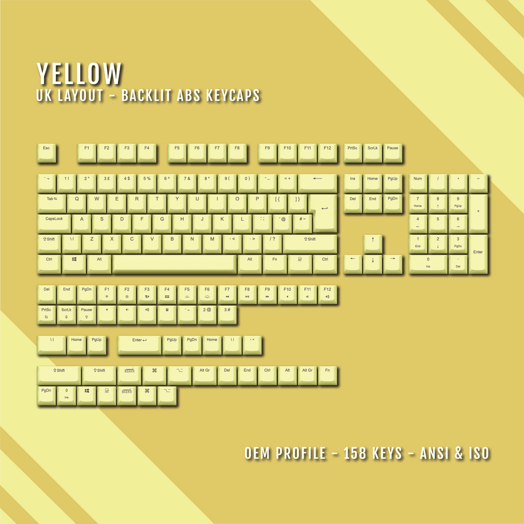 Yellow Backlit UK Keycaps - ISO/ANSI - Windows & Mac - kromekeycaps