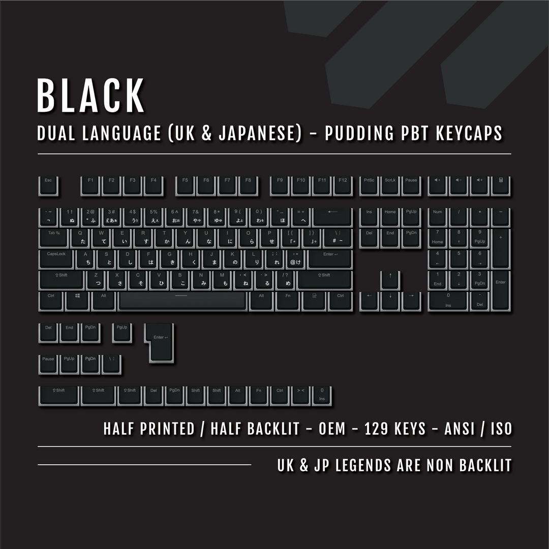 Black UK & Japanese Dual Language PBT Pudding Keycaps