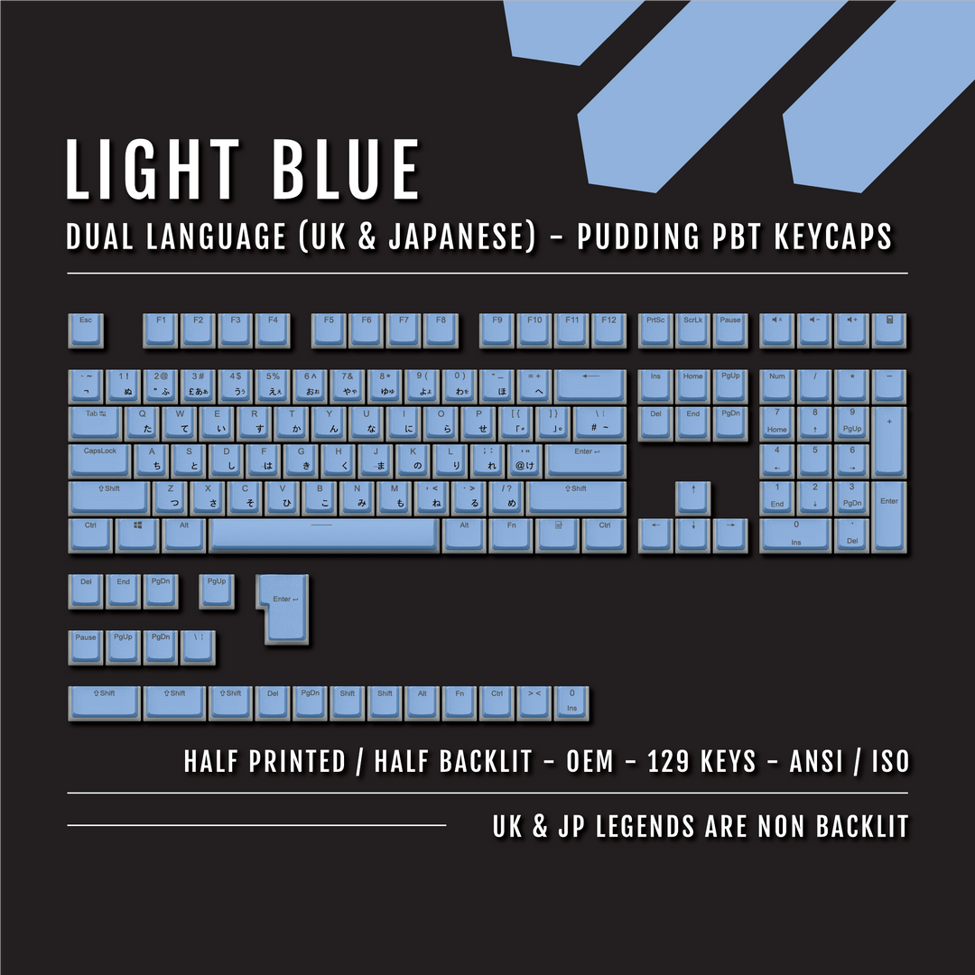 Light Blue UK & Japanese Dual Language PBT Pudding Keycaps Krome Keycaps LTD Kanji Pudding