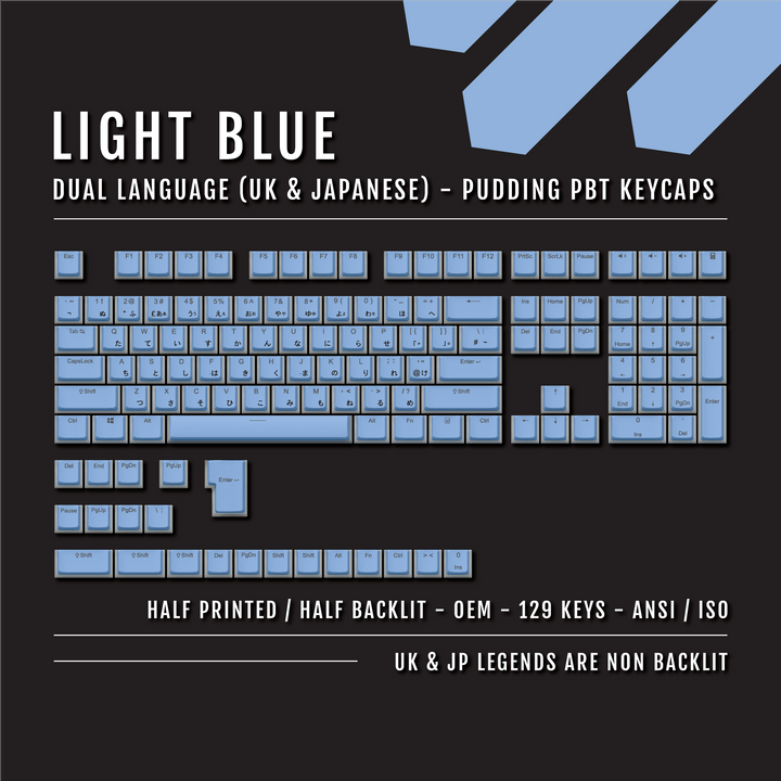 Light Blue UK & Japanese Dual Language PBT Pudding Keycaps Krome Keycaps LTD Kanji Pudding