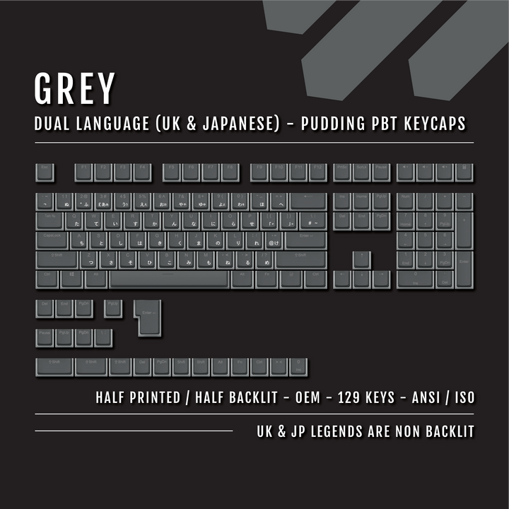 Grey UK & Japanese Dual Language PBT Pudding Keycaps