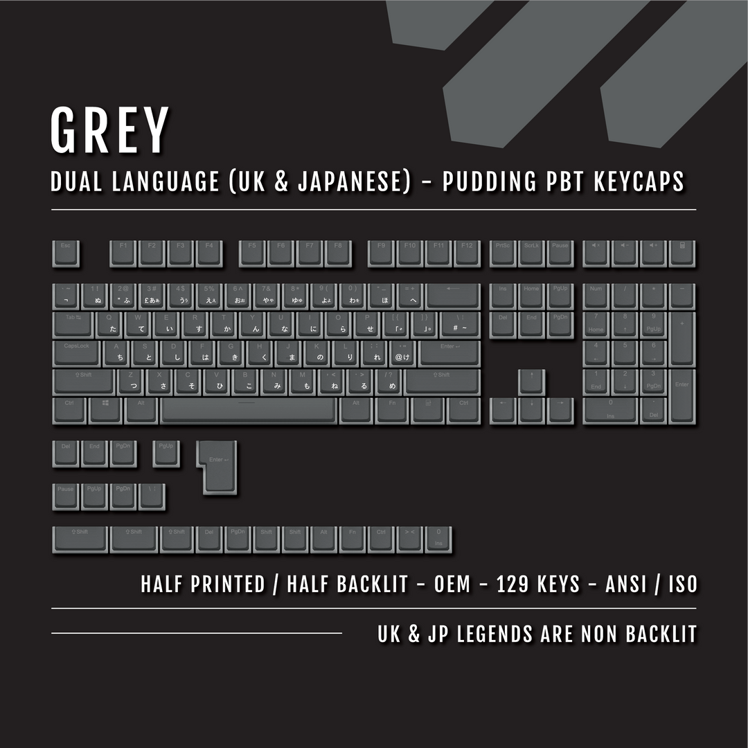Grey UK & Japanese Dual Language PBT Pudding Keycaps Krome Keycaps LTD Kanji Pudding