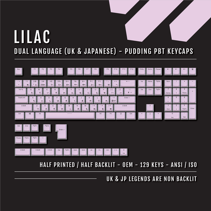 Lilac UK & Japanese Dual Language PBT Pudding Keycaps Krome Keycaps LTD Kanji Pudding