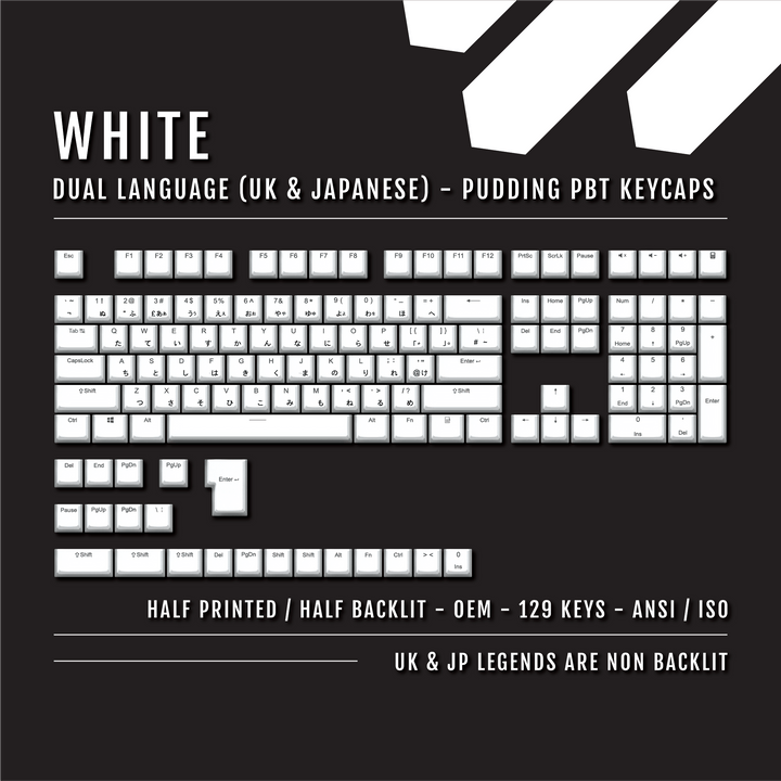 White UK & Japanese Dual Language PBT Pudding Keycaps Krome Keycaps LTD Kanji Pudding