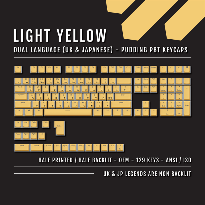 Light Yellow UK & Japanese Dual Language PBT Pudding Keycaps Krome Keycaps LTD Kanji Pudding