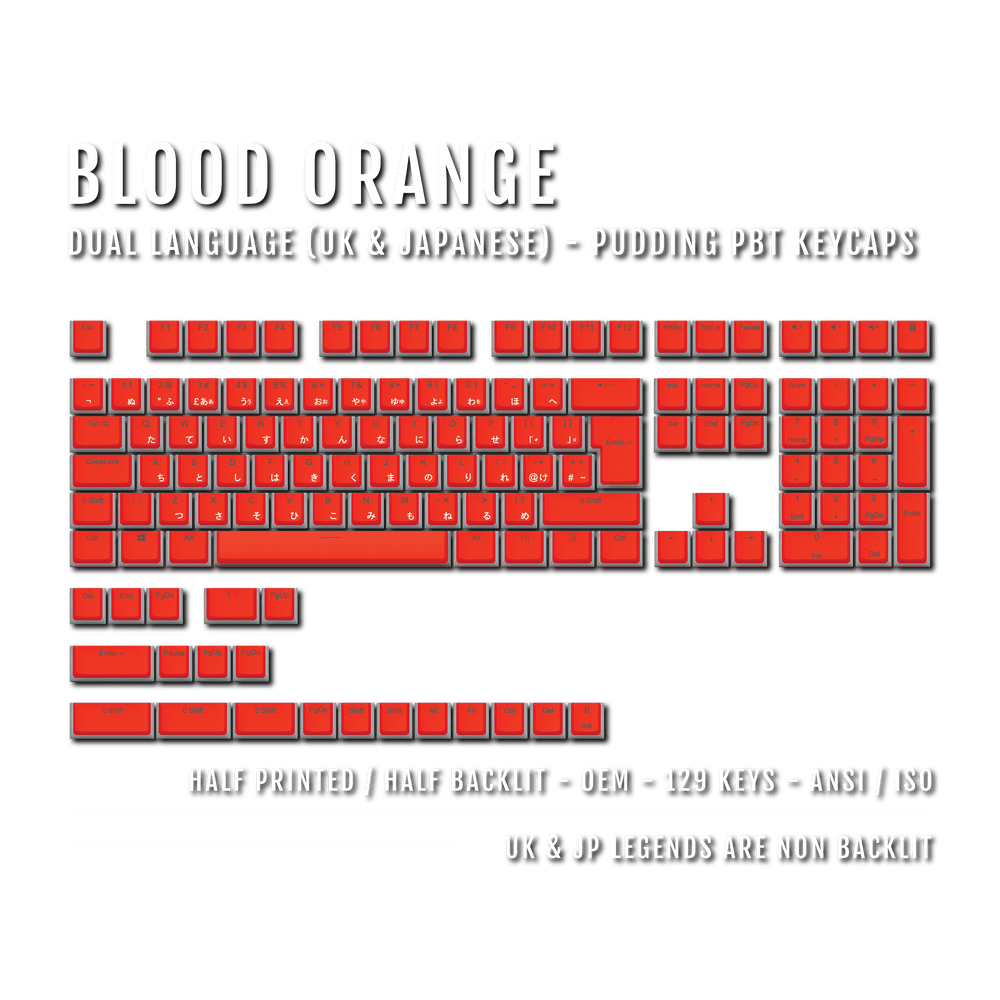 Blood Orange UK & Japanese Dual Language PBT Pudding Keycaps Krome Keycaps LTD Kanji Pudding