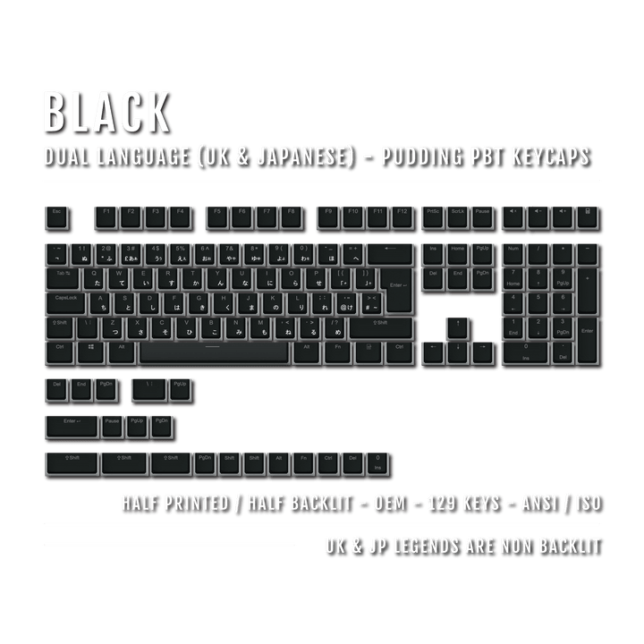 Black UK & Japanese Dual Language PBT Pudding Keycaps Krome Keycaps LTD Kanji Pudding