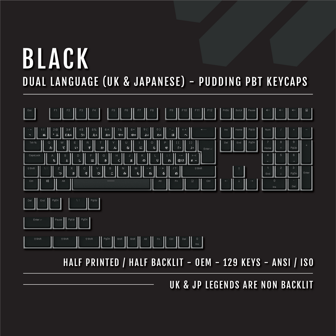 Black UK & Japanese Dual Language PBT Pudding Keycaps Krome Keycaps LTD Kanji Pudding