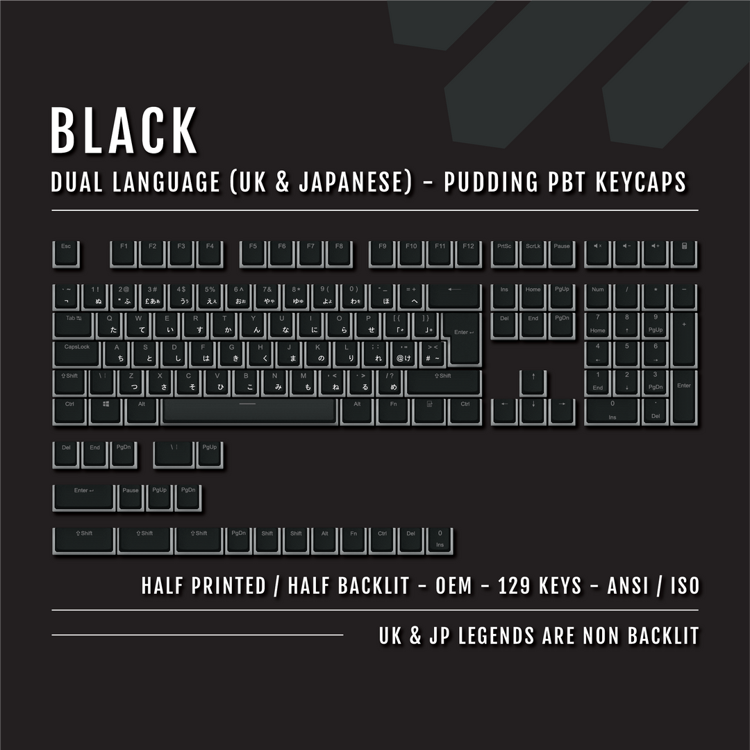 Black UK & Japanese Dual Language PBT Pudding Keycaps