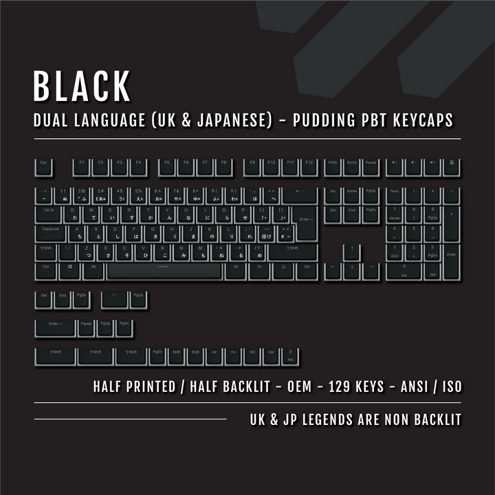 Black UK & Japanese Dual Language PBT Pudding Keycaps Krome Keycaps LTD Kanji Pudding