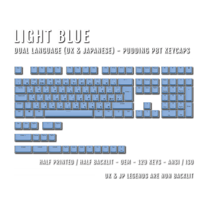 Light Blue UK & Japanese Dual Language PBT Pudding Keycaps
