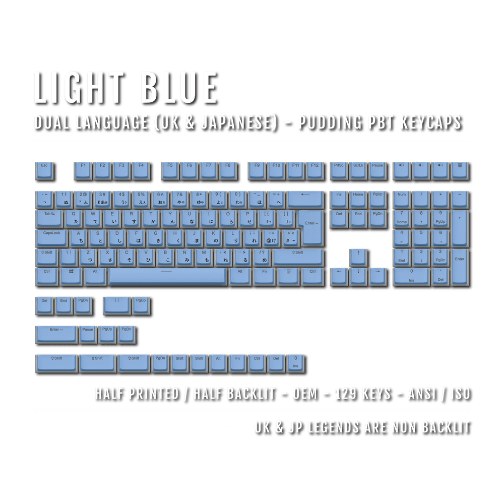 Light Blue UK & Japanese Dual Language PBT Pudding Keycaps Krome Keycaps LTD Kanji Pudding