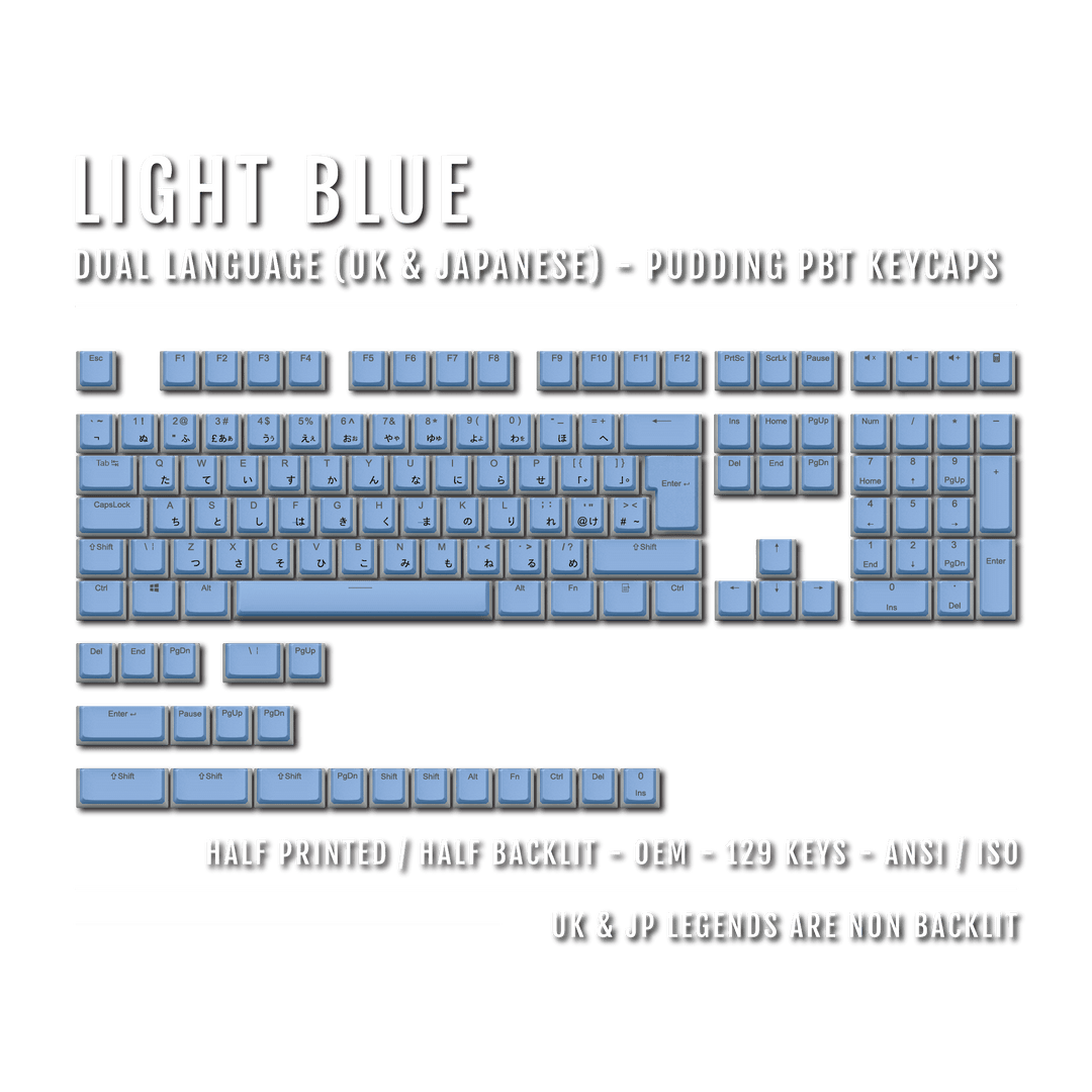 Light Blue UK & Japanese Dual Language PBT Pudding Keycaps Krome Keycaps LTD Kanji Pudding