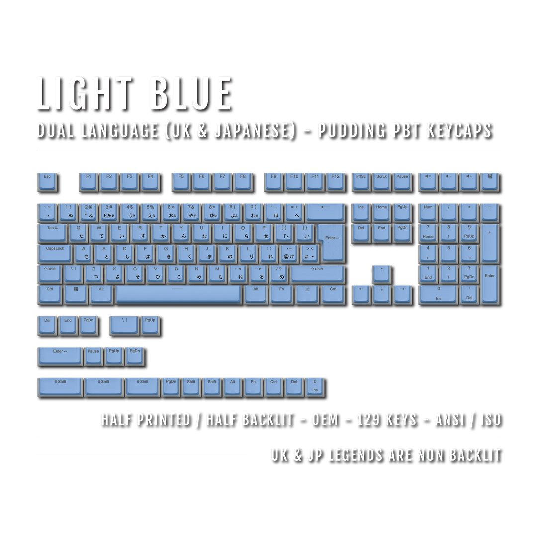 Light Blue UK & Japanese Dual Language PBT Pudding Keycaps