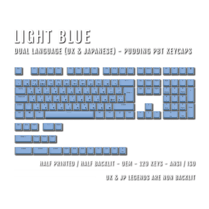 Light Blue UK & Japanese Dual Language PBT Pudding Keycaps Krome Keycaps LTD Kanji Pudding