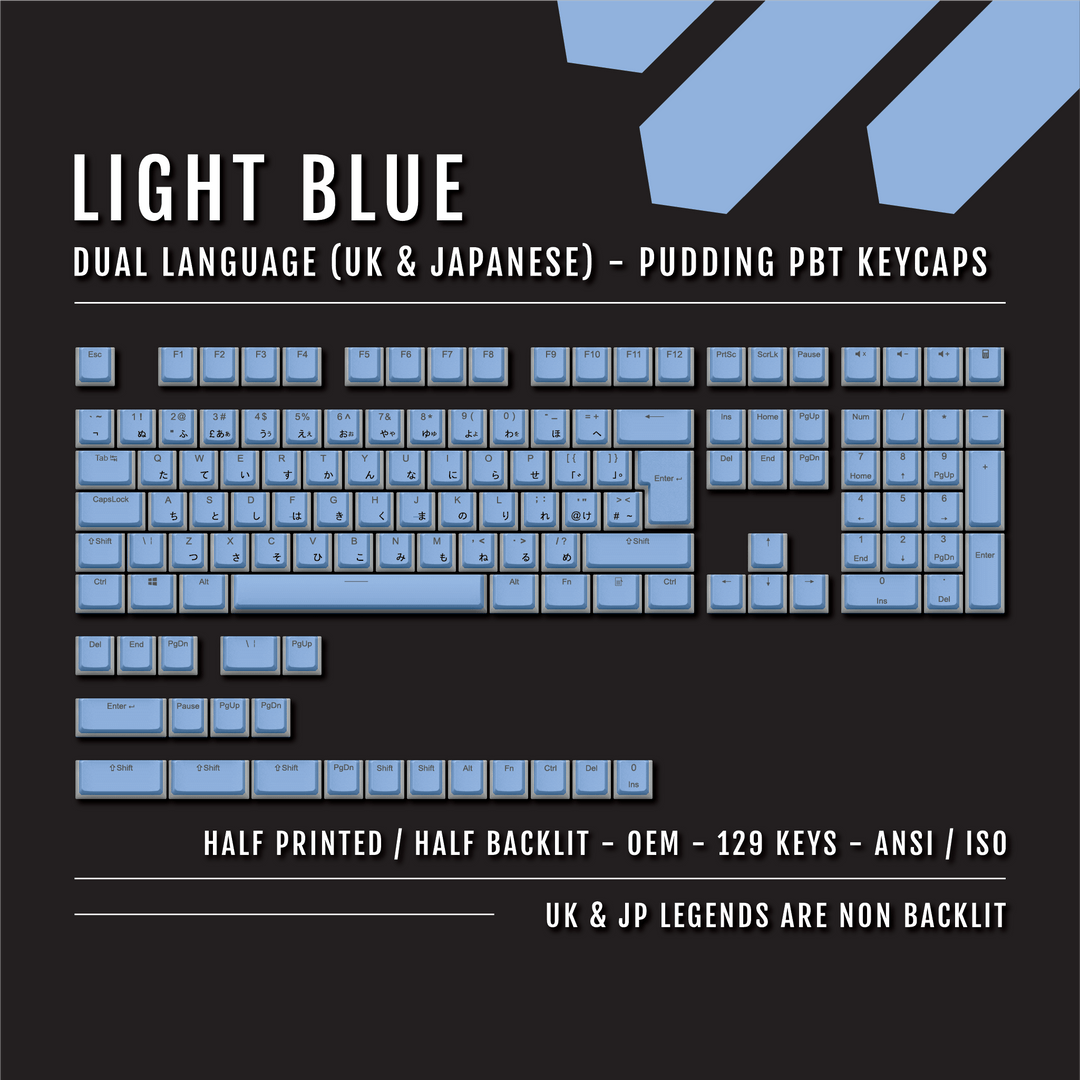 Light Blue UK & Japanese Dual Language PBT Pudding Keycaps Krome Keycaps LTD Kanji Pudding