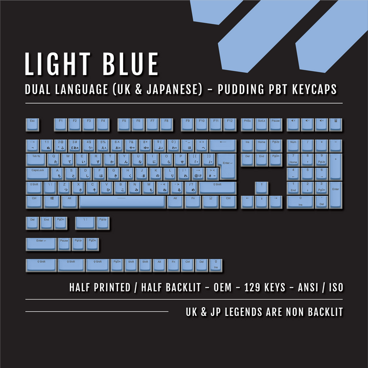 Light Blue UK & Japanese Dual Language PBT Pudding Keycaps