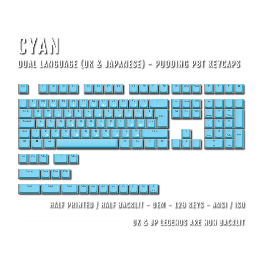 Cyan UK & Japanese Dual Language PBT Pudding Keycaps Krome Keycaps LTD Kanji Pudding