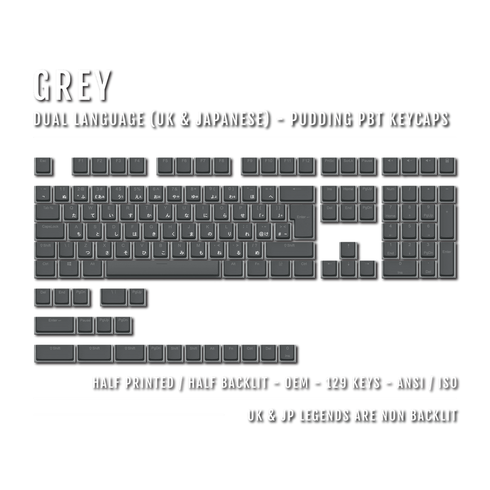 Grey UK & Japanese Dual Language PBT Pudding Keycaps Krome Keycaps LTD Kanji Pudding