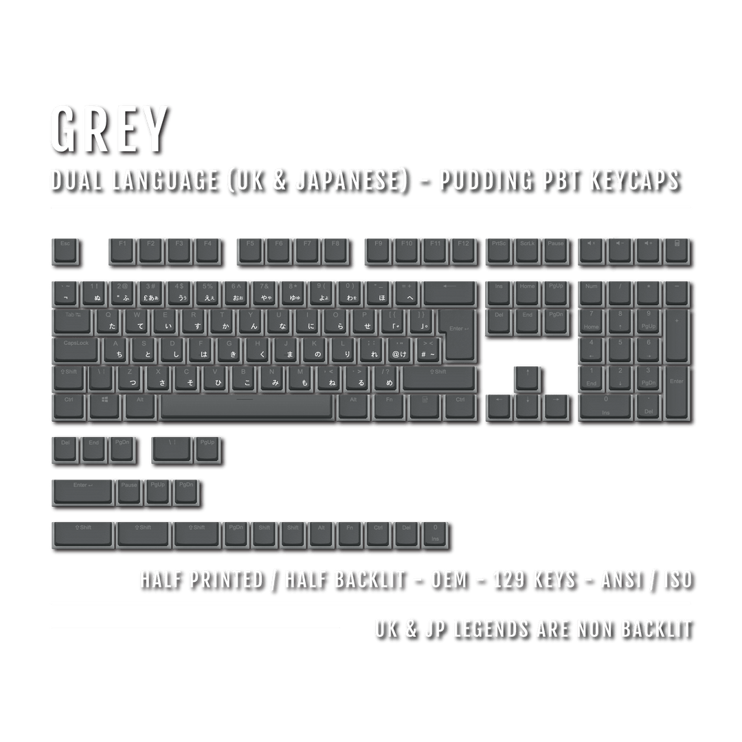 Grey UK & Japanese Dual Language PBT Pudding Keycaps Krome Keycaps LTD Kanji Pudding