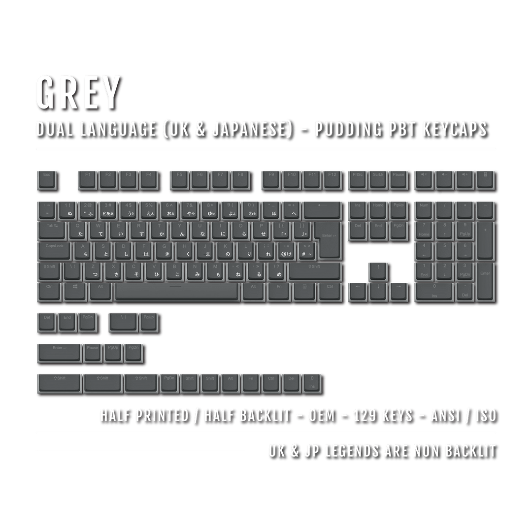 Grey UK & Japanese Dual Language PBT Pudding Keycaps