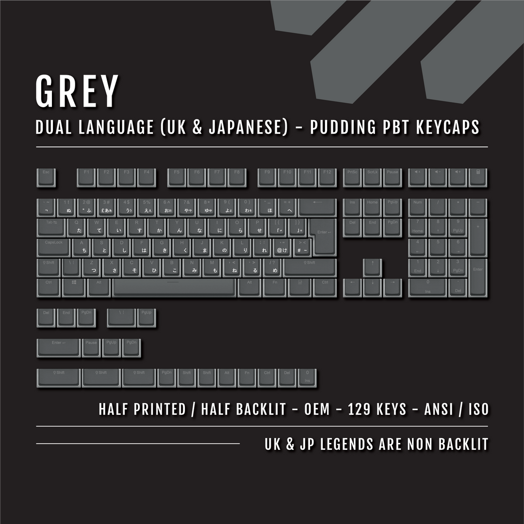 Grey UK & Japanese Dual Language PBT Pudding Keycaps