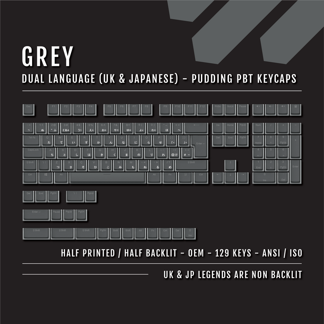 Grey UK & Japanese Dual Language PBT Pudding Keycaps Krome Keycaps LTD Kanji Pudding