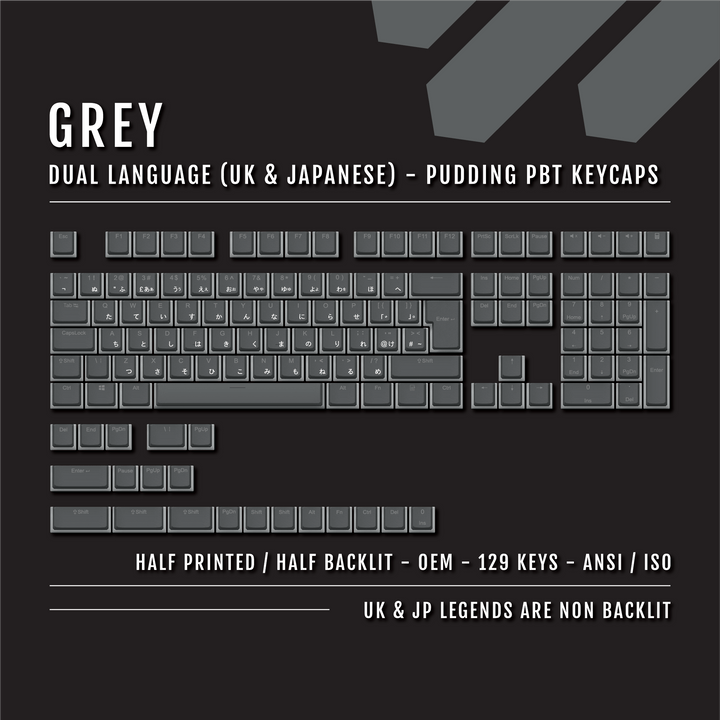 Grey UK & Japanese Dual Language PBT Pudding Keycaps Krome Keycaps LTD Kanji Pudding