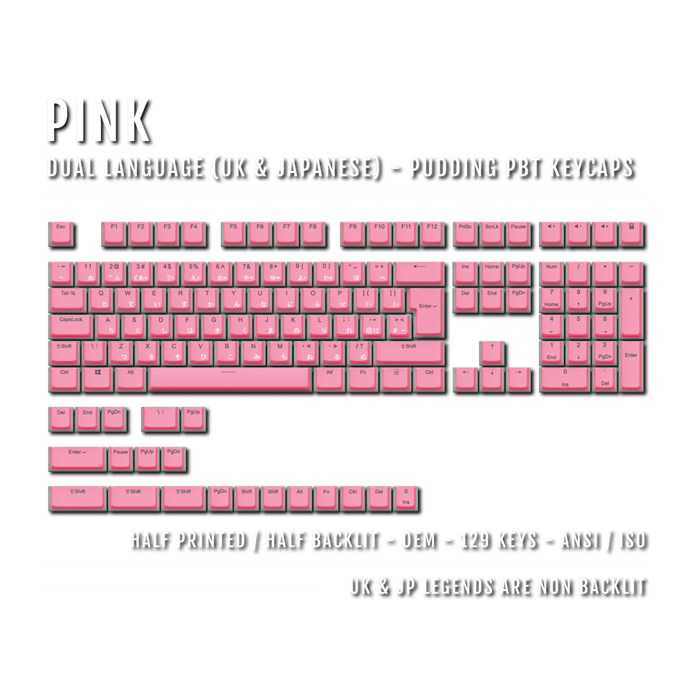 Pink UK & Japanese Dual Language PBT Pudding Keycaps Krome Keycaps LTD Kanji Pudding