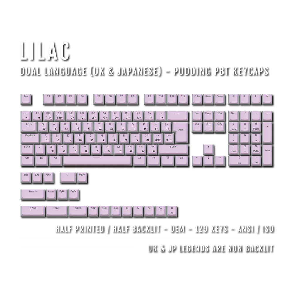 Lilac UK & Japanese Dual Language PBT Pudding Keycaps Krome Keycaps LTD Kanji Pudding