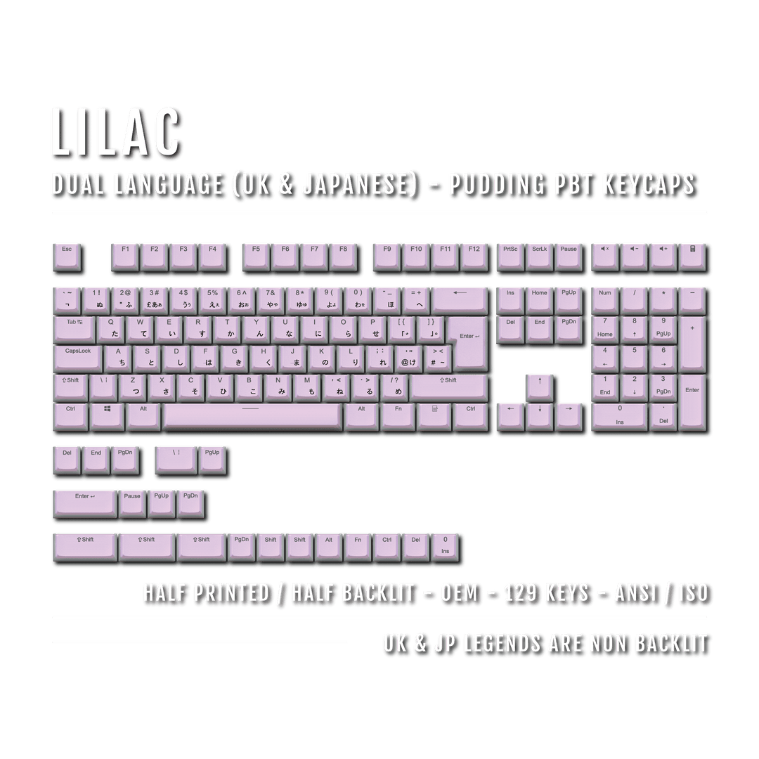 Lilac UK & Japanese Dual Language PBT Pudding Keycaps Krome Keycaps LTD Kanji Pudding