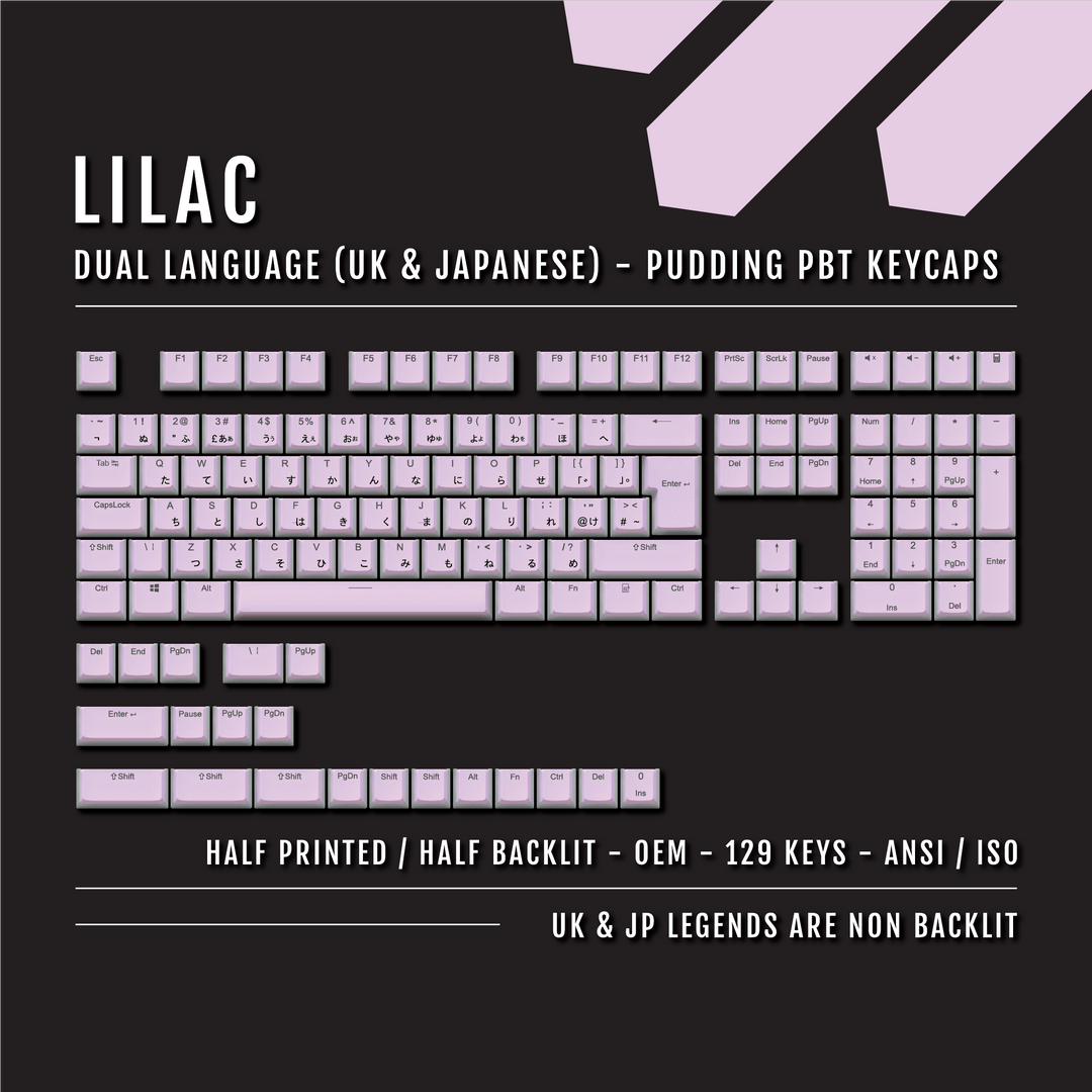 Lilac UK & Japanese Dual Language PBT Pudding Keycaps Krome Keycaps LTD Kanji Pudding