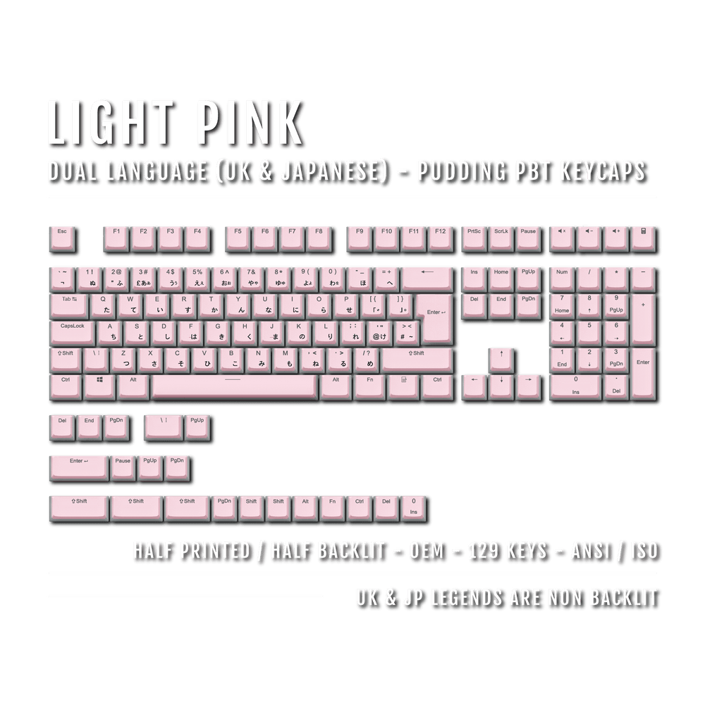 Light Pink UK & Japanese Dual Language PBT Pudding Keycaps Krome Keycaps LTD Kanji Pudding