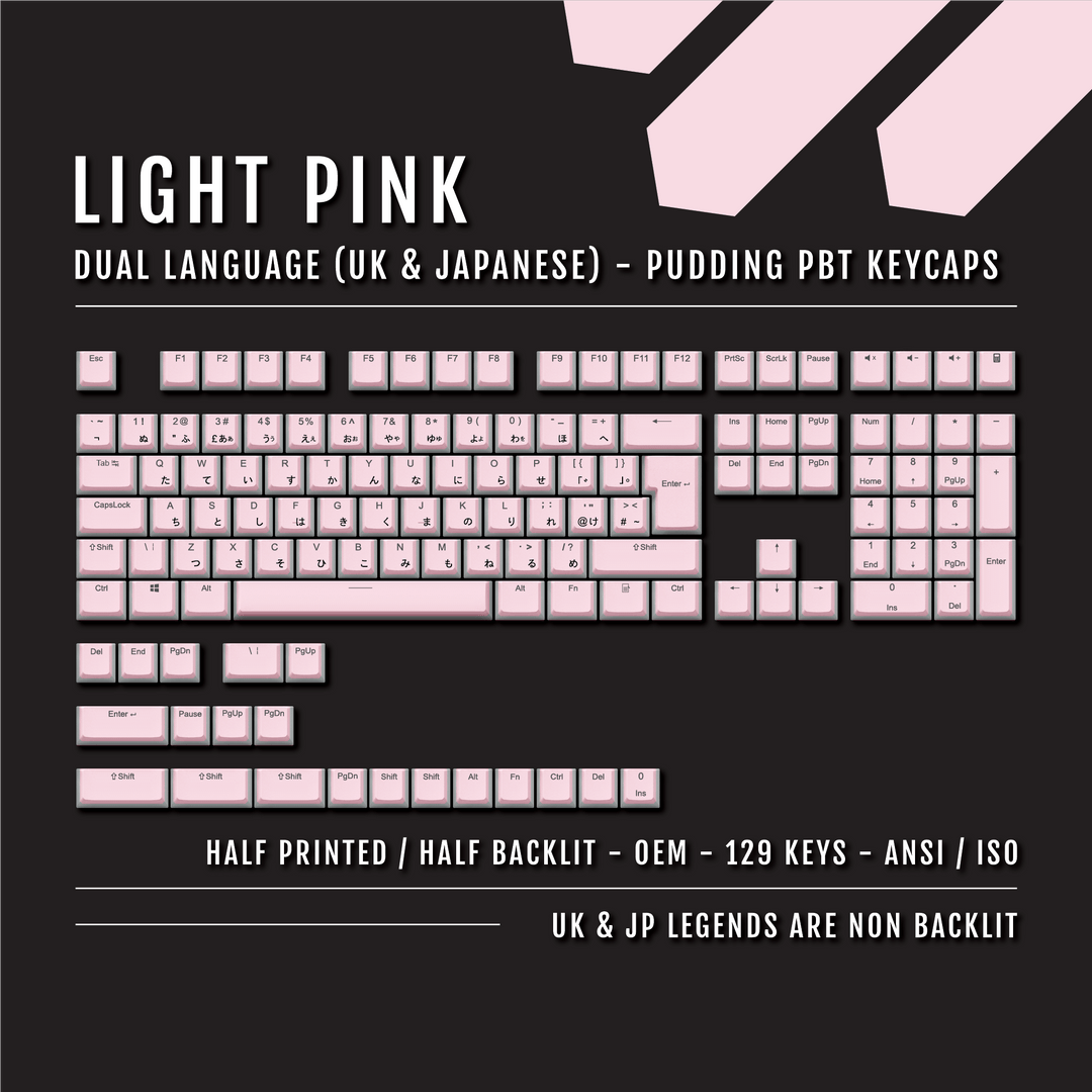 Light Pink UK & Japanese Dual Language PBT Pudding Keycaps Krome Keycaps LTD Kanji Pudding