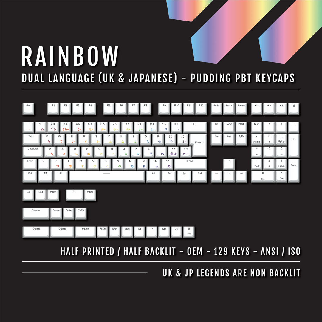 Rainbow UK & Japanese Dual Language PBT Pudding Keycaps