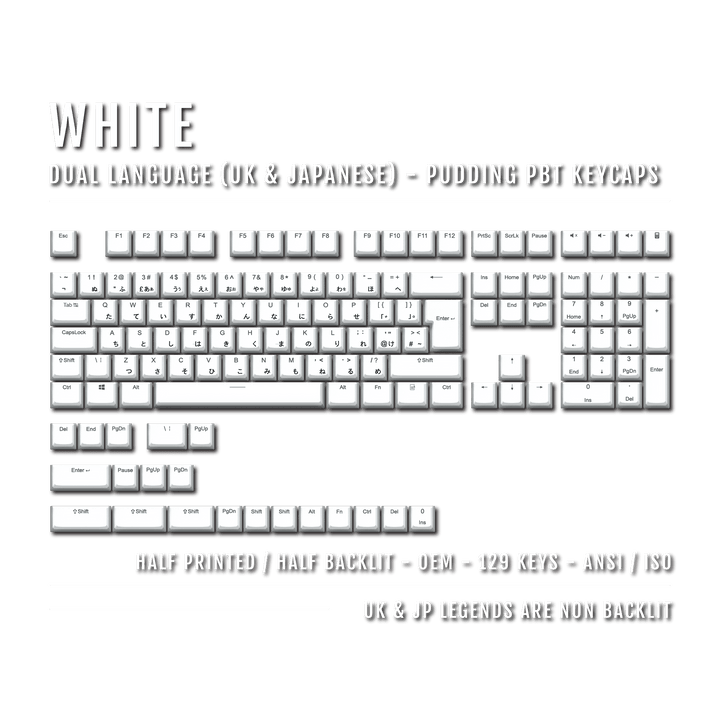 White UK & Japanese Dual Language PBT Pudding Keycaps Krome Keycaps LTD Kanji Pudding