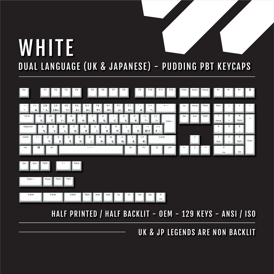 White UK & Japanese Dual Language PBT Pudding Keycaps Krome Keycaps LTD Kanji Pudding