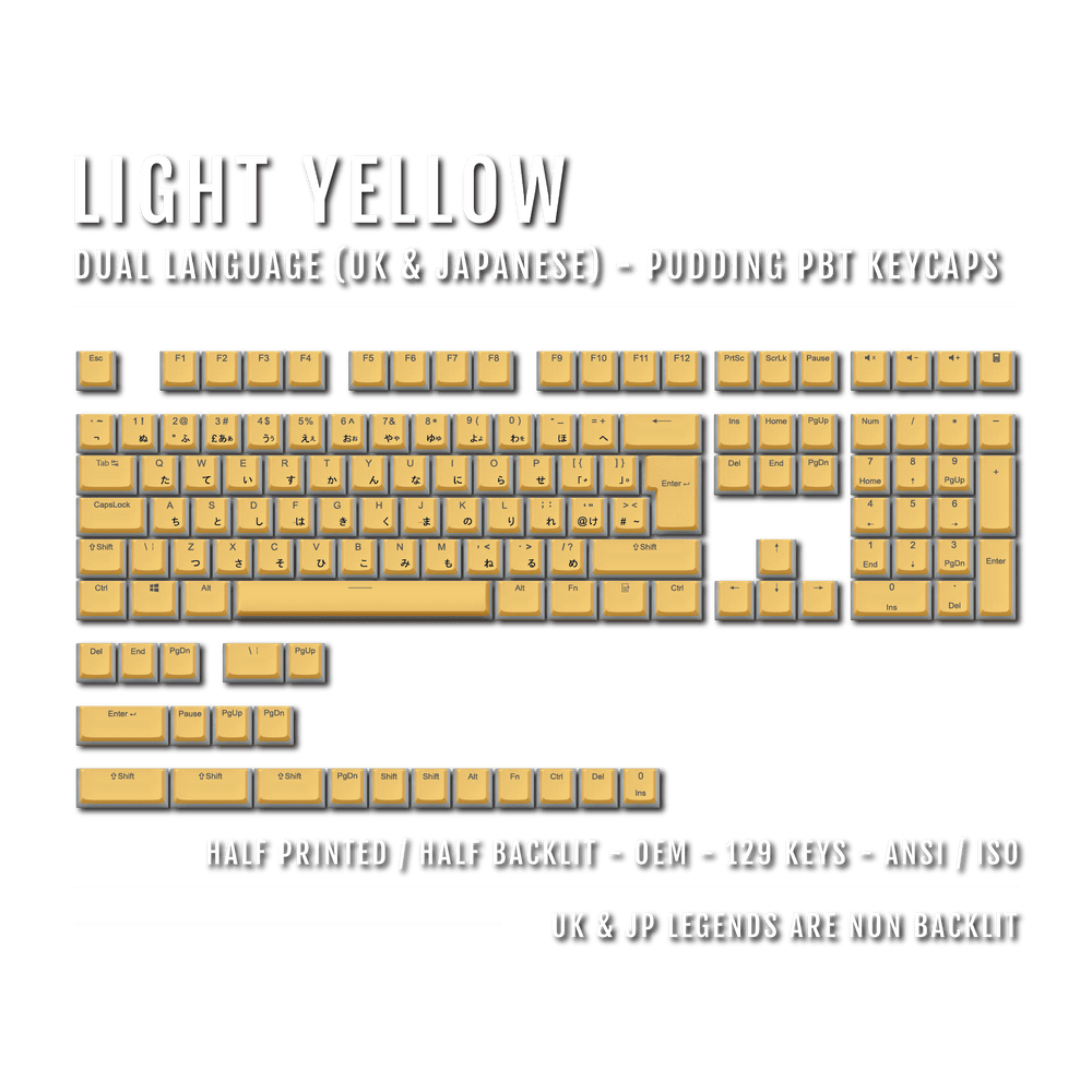 Light Yellow UK & Japanese Dual Language PBT Pudding Keycaps Krome Keycaps LTD Kanji Pudding