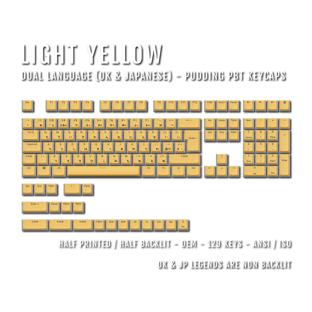 Light Yellow UK & Japanese Dual Language PBT Pudding Keycaps Krome Keycaps LTD Kanji Pudding