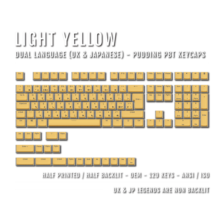 Light Yellow UK & Japanese Dual Language PBT Pudding Keycaps Krome Keycaps LTD Kanji Pudding
