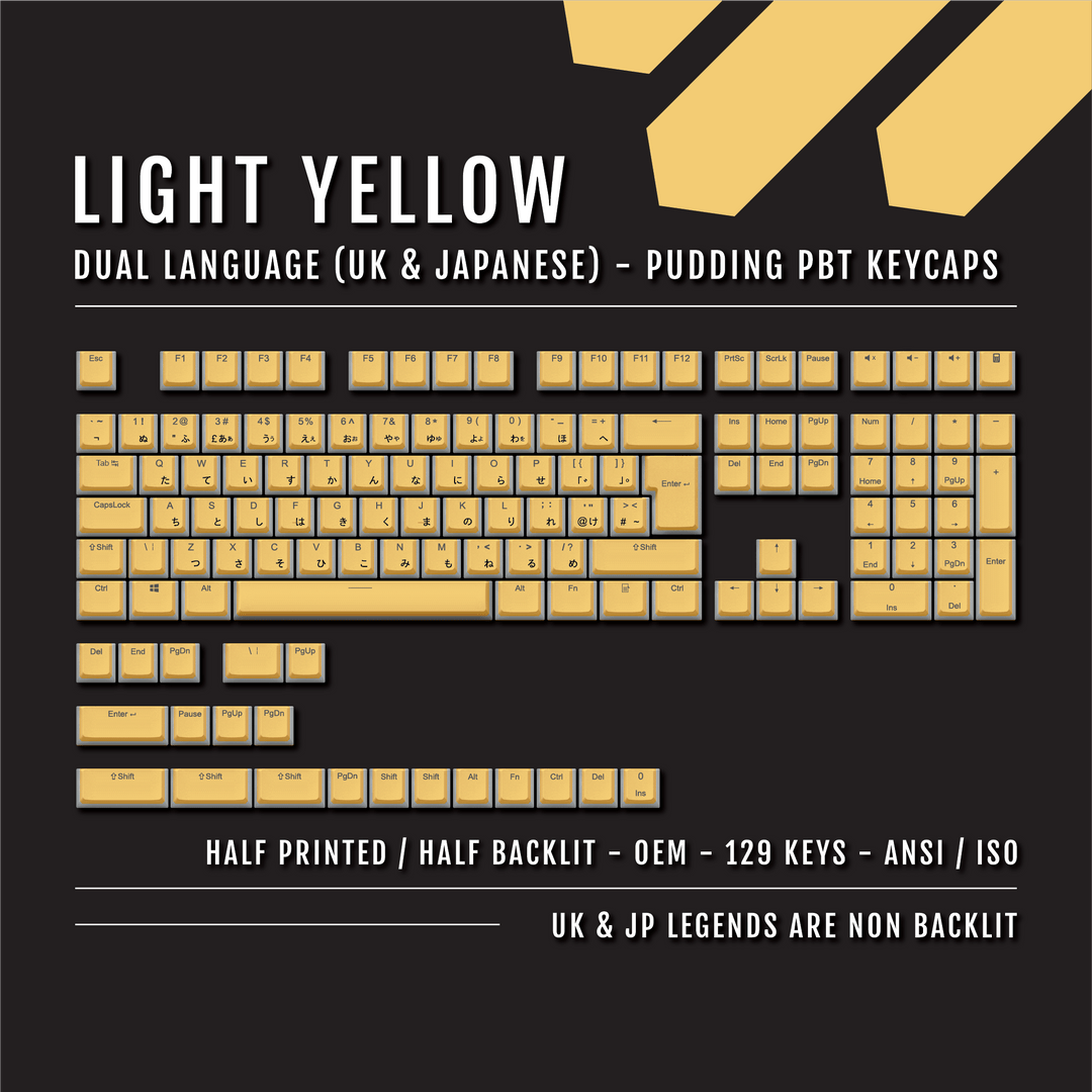 Light Yellow UK & Japanese Dual Language PBT Pudding Keycaps Krome Keycaps LTD Kanji Pudding