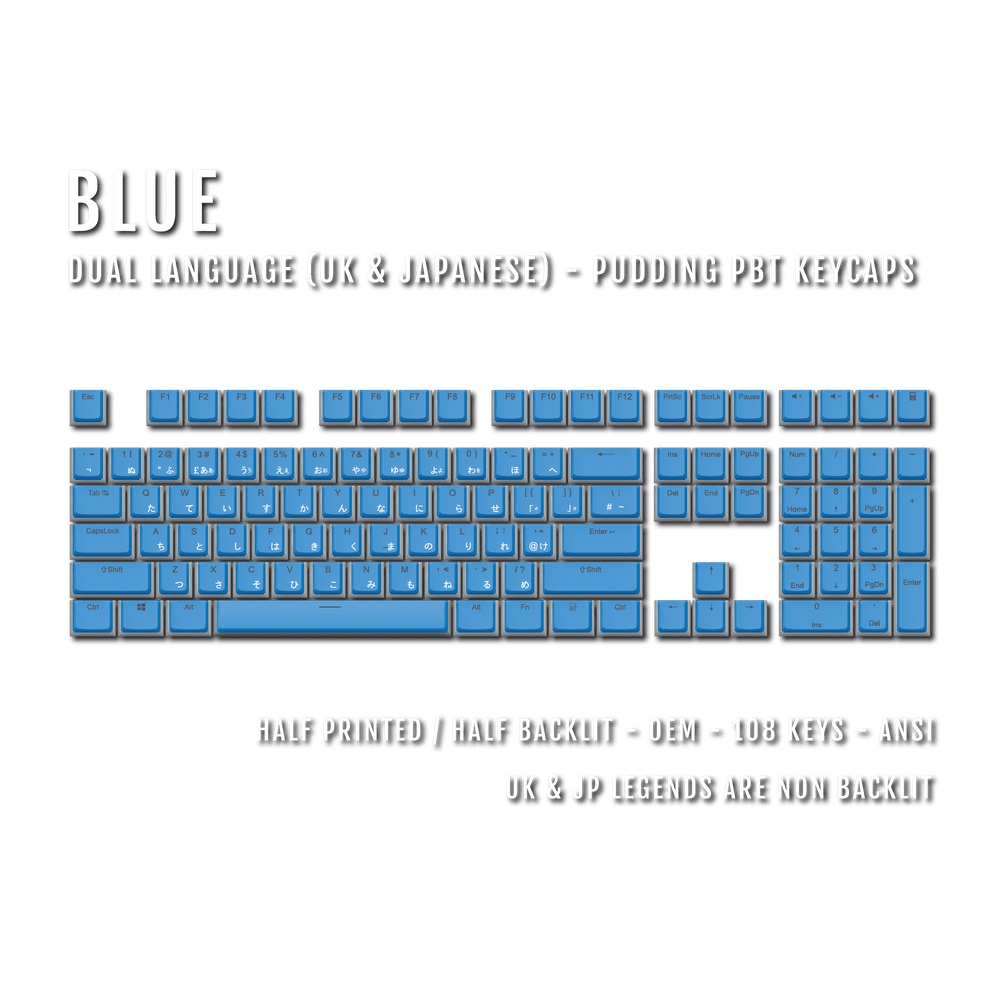 Blue UK & Japanese Dual Language PBT Pudding Keycaps Krome Keycaps LTD Kanji Pudding