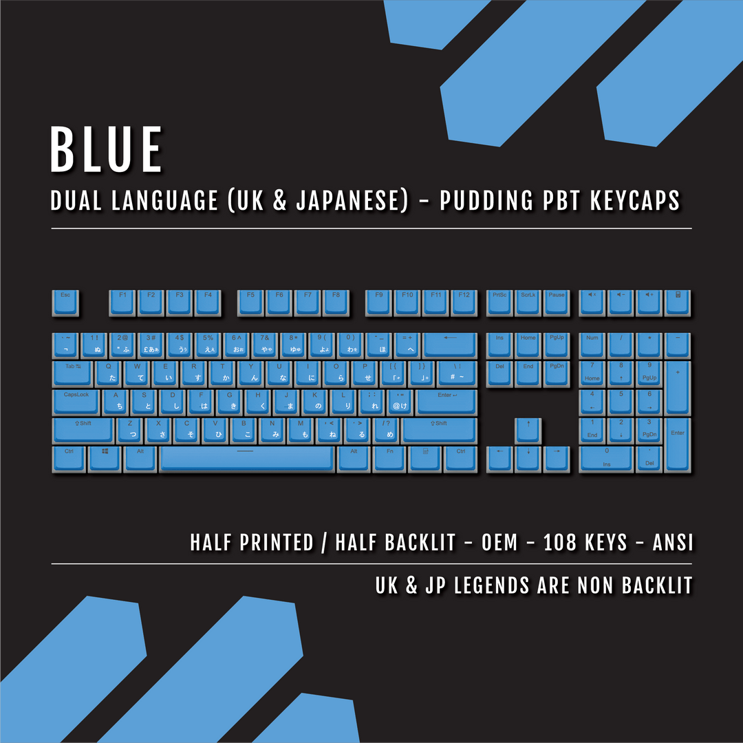 Blue UK & Japanese Dual Language PBT Pudding Keycaps Krome Keycaps LTD Kanji Pudding
